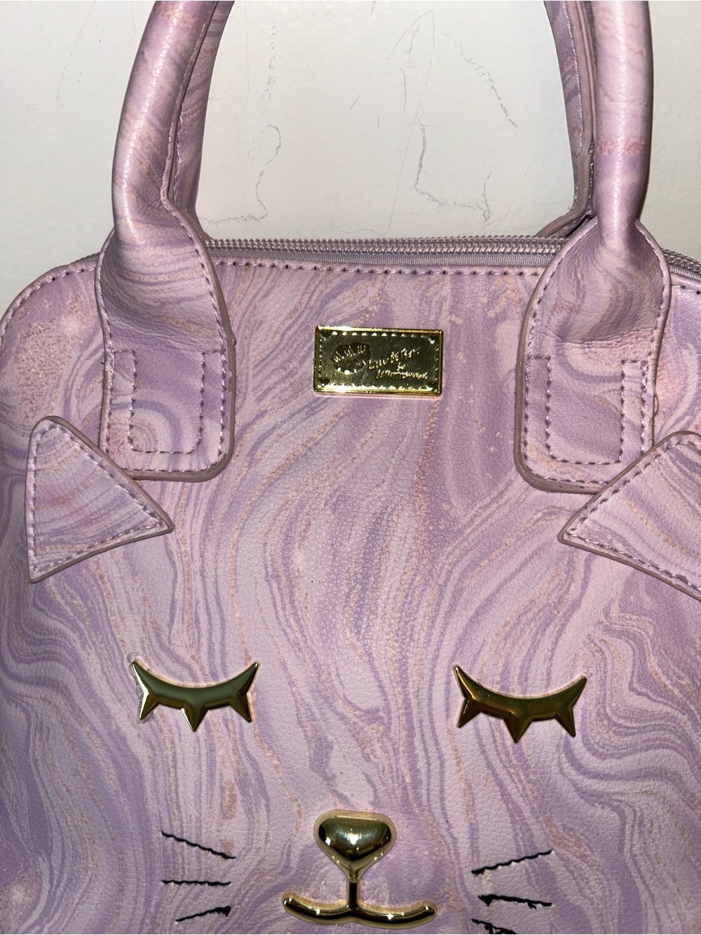 NWOT Betsey Johnson Luv Purple Gold Cat Purse Handbag Bag Designer Ani-mal - Picture 3 of 10